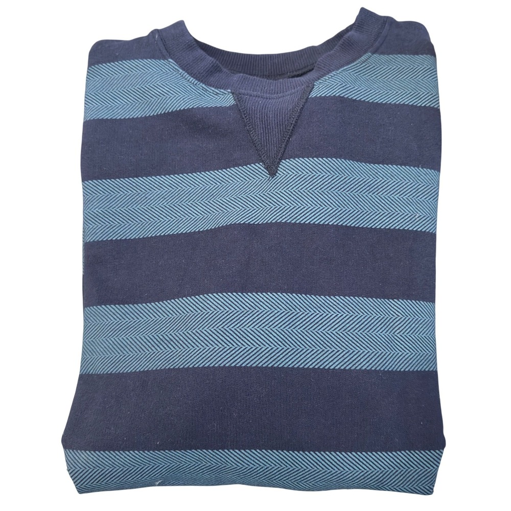 Merona Sweatshirt Navy Teal Striped Herringbone Cotton Pullover Mens Large